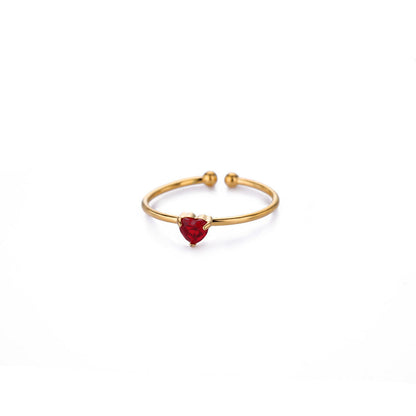 Anello Regolabile Aperto con Pietra del Mese, in Acciaio Titanio Placcato Oro 18K