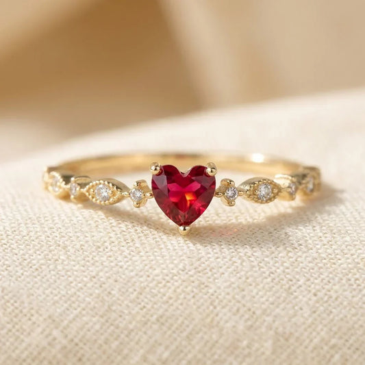Anello cuore rubino in oro