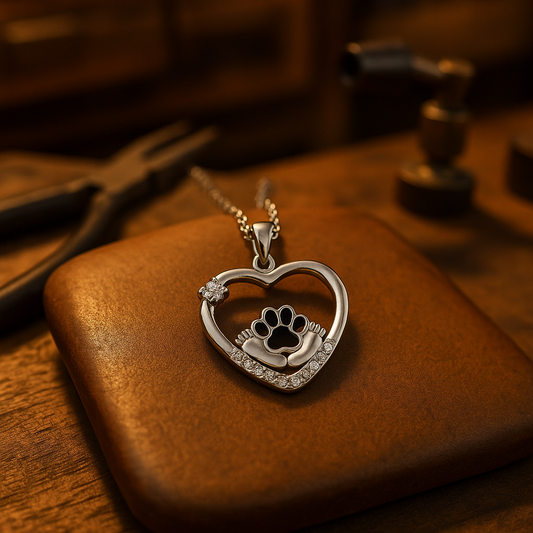 Collana con Stampa di Zampa di Cane "Little Feet" e Zirconia