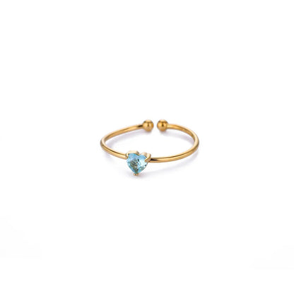 Anello Regolabile Aperto con Pietra del Mese, in Acciaio Titanio Placcato Oro 18K