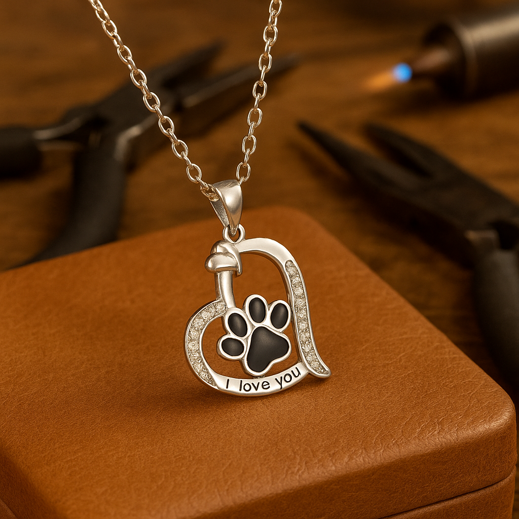 Collana a forma di cuore con impronta di zampa di cane in zirconia
