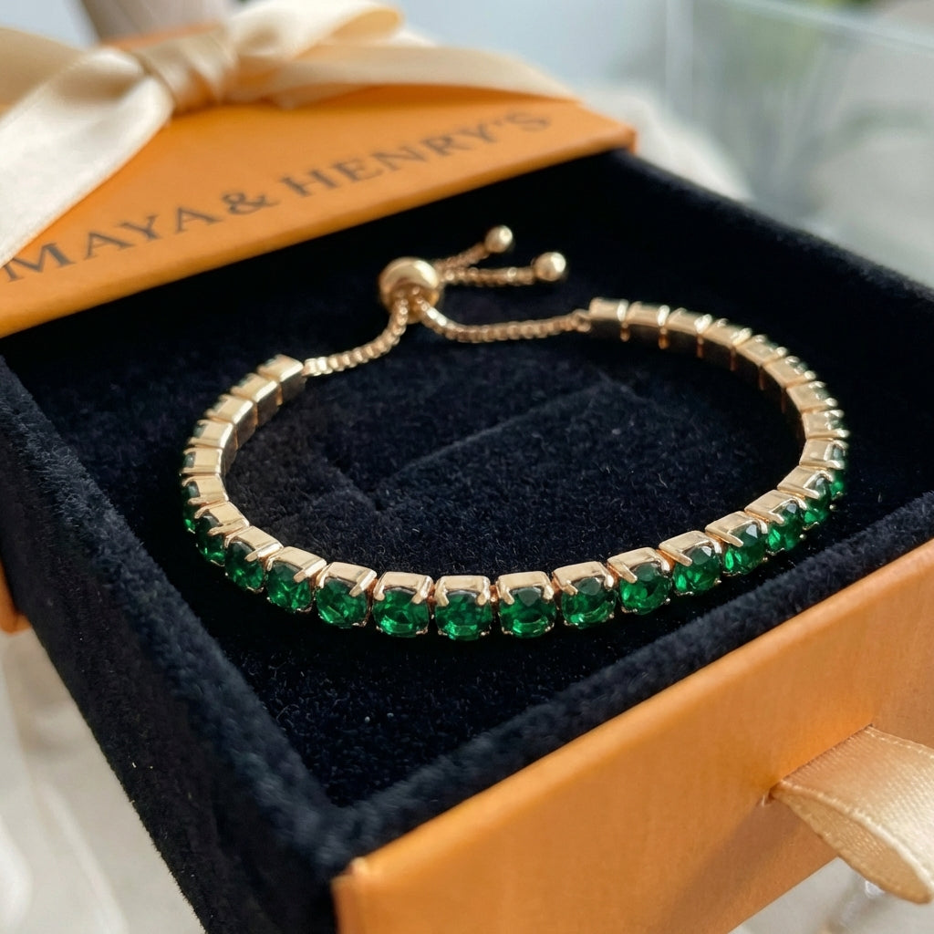 Bracciale Tennis Alessia Moreau | Dorato e Verde Smeraldo