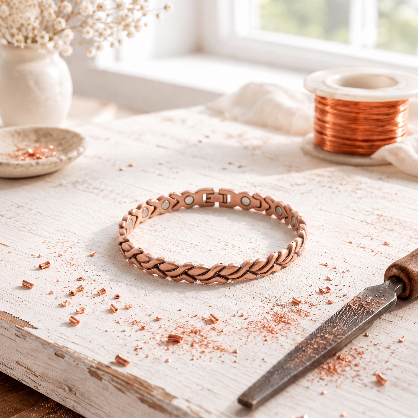 Rose Copper Tress Bracelet