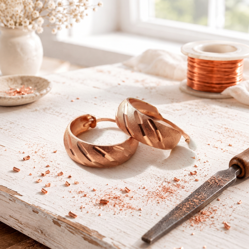 Pink Facet Copper Earrings