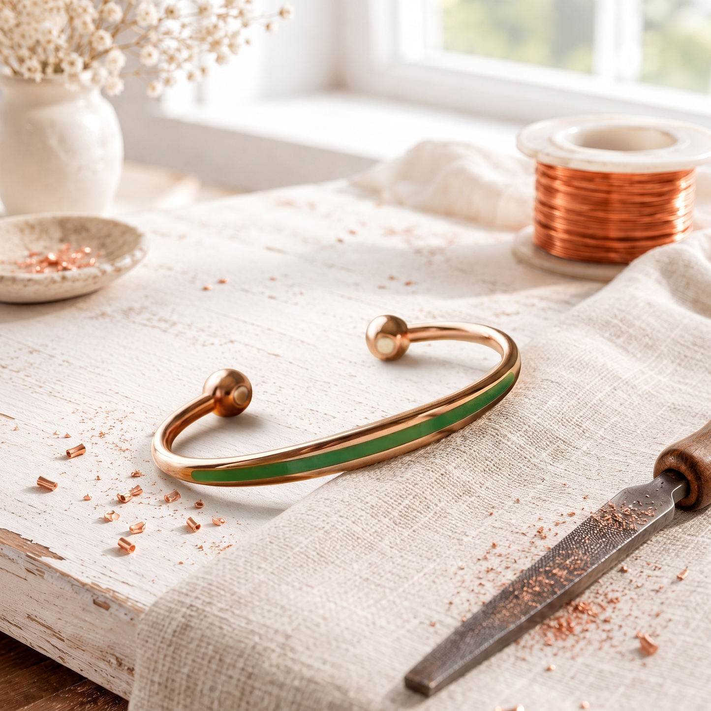 Pink Patinated Copper Bracelet