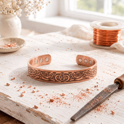 Copper Bracelet with Rose Carving