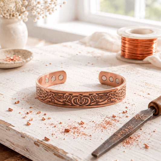 Copper Bracelet with Rose Carving