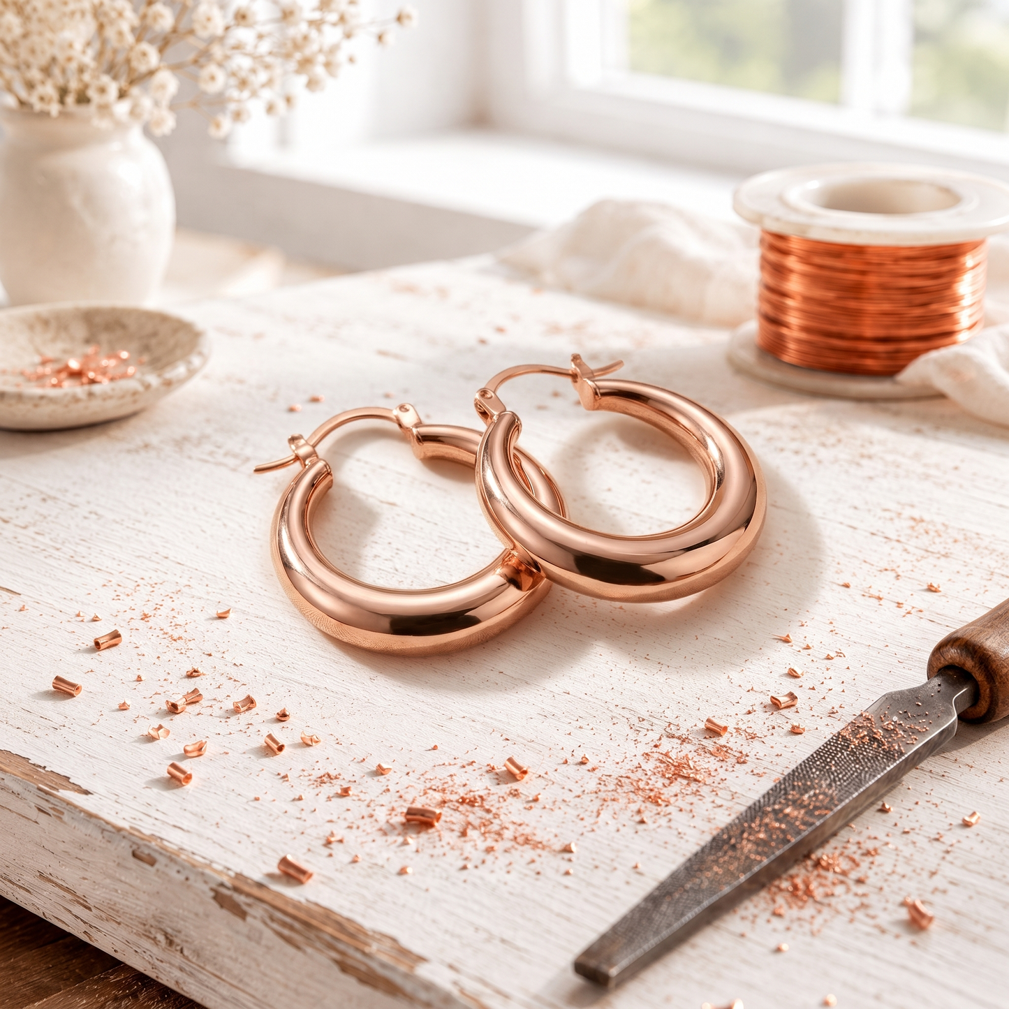 Elara Copper Hoop Earrings