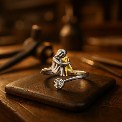 Anello Regolabile Donna e Cane in Argento 925 con Zircone