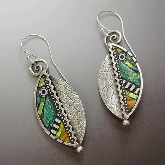 Orecchini Vintage in Argento con Foglia di Cristallo Verde
