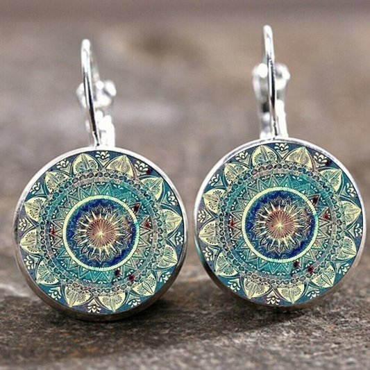 Orecchini Vintage Rotondi con Motivo Mandala