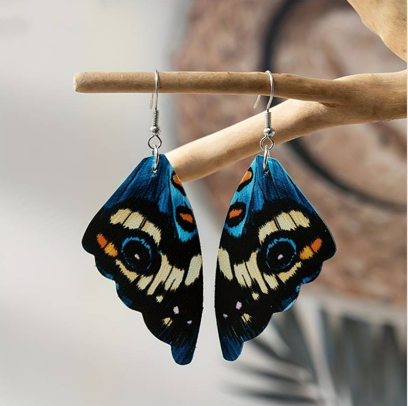 Orecchini Pendenti Ali di Farfalla Blu e Nera – Stile Vintage