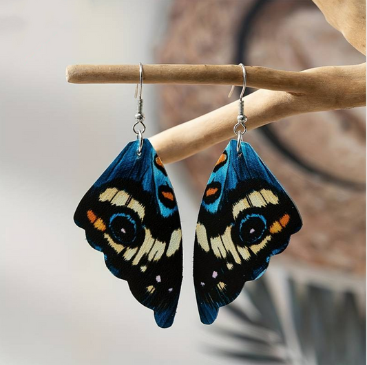 Orecchini Pendenti Ali di Farfalla Blu e Nera – Stile Vintage