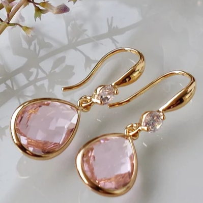 Orecchini Pendenti Vintage in Cristallo Rosa