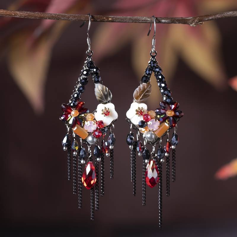 Orecchini Vintage Pendenti Scuri a Forma di Fiore