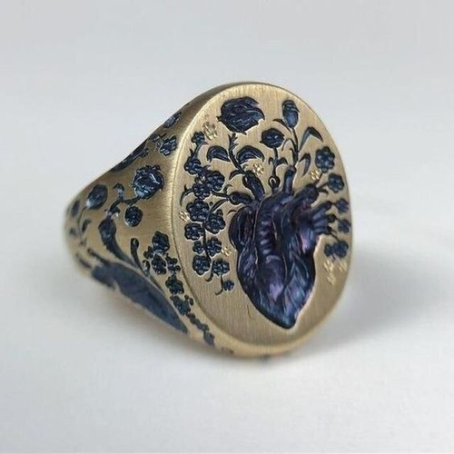 Anello Vintage Dorato con Fiore Blu