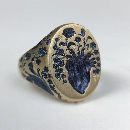 Anello Vintage Dorato con Fiore Blu