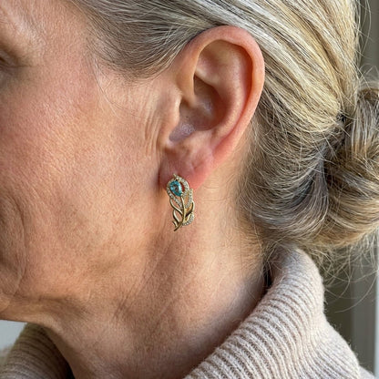 Orecchini a Foglia Boho con Pietra Azzurra e Strass | Dorati