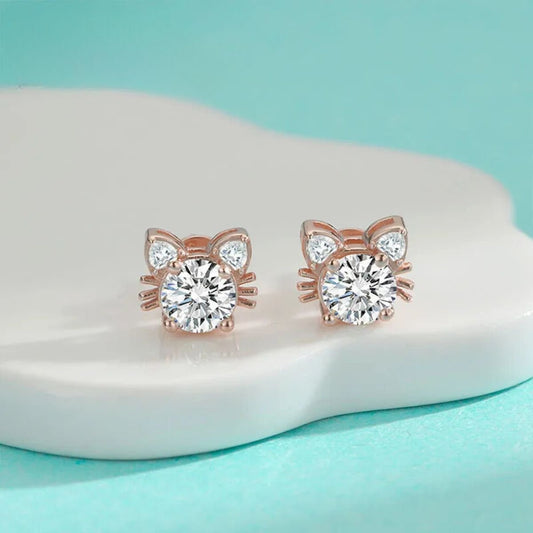 Orecchini Gatto con Moissanite 1 ct in Argento 925