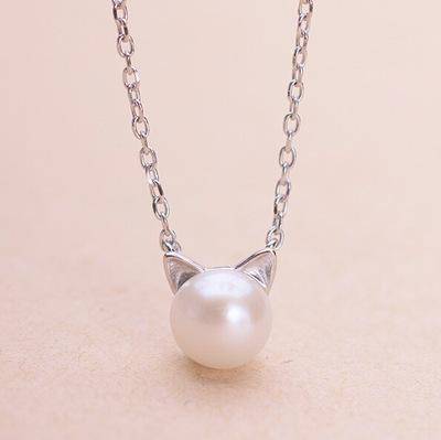 Collana Gatto con Perla + Orecchini e Anello in Omaggio – Argento 925