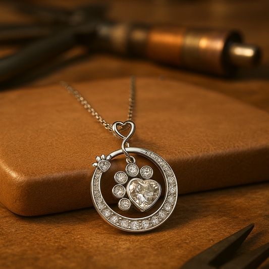 Collana con Stampa di Zampa Carina in Argento Sterling 925 con Zirconi Cubici