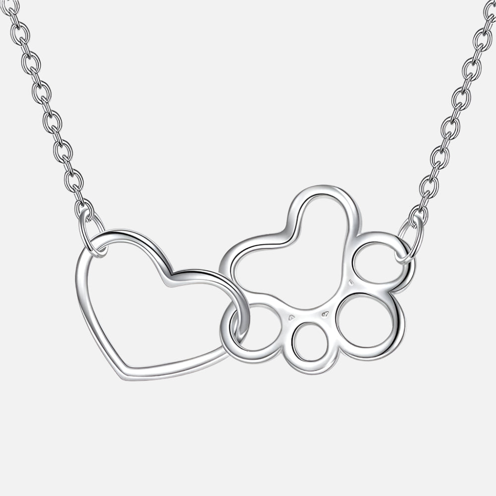 Collana in Argento Sterling 925 con Impronta di Zampa – Pendente a Cuore in Cristallo