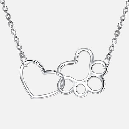 Collana in Argento Sterling 925 con Impronta di Zampa – Pendente a Cuore in Cristallo