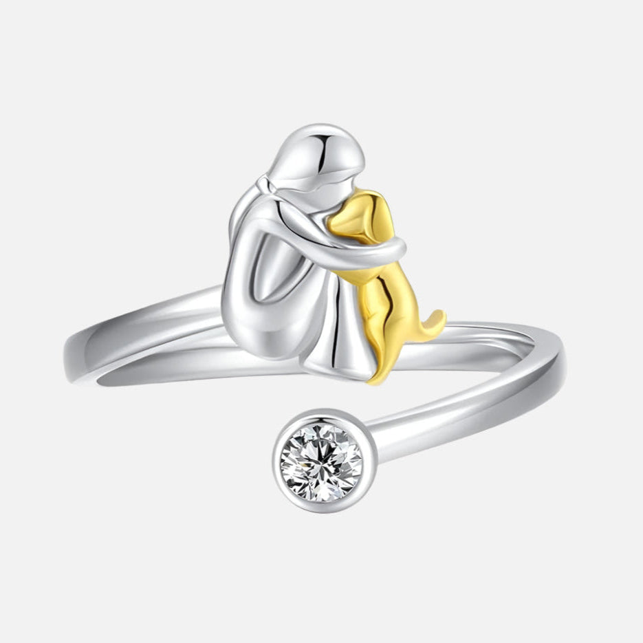 Anello Regolabile Donna e Cane in Argento 925 con Zircone