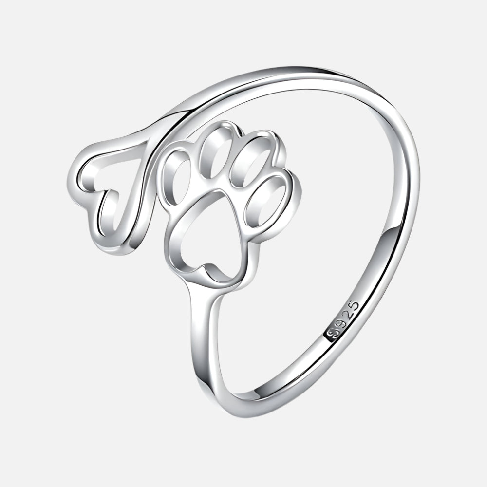 Anello Zampa e Cuore Regolabile in Argento 925 – Fatto a Mano