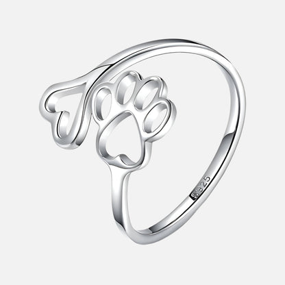 Anello Zampa e Cuore Regolabile in Argento 925 – Fatto a Mano