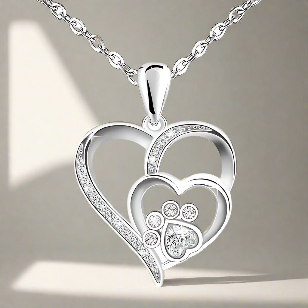 Collana Cuore con Zampa in Argento 925 e Zirconi