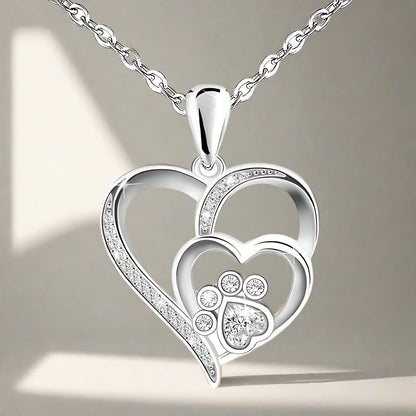 Collana Cuore con Zampa in Argento 925 e Zirconi