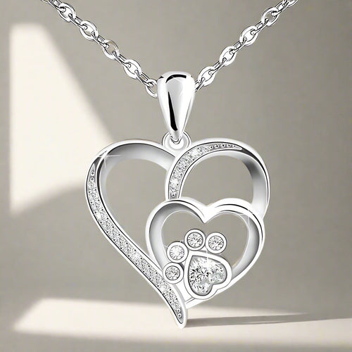 Collana Cuore con Zampa in Argento 925 e Zirconi