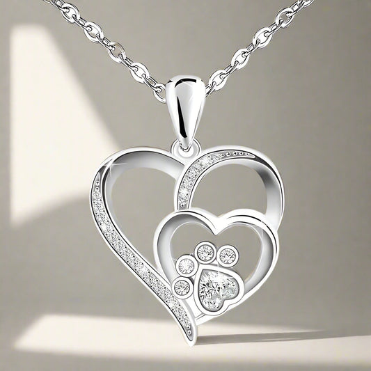 Collana Cuore con Zampa in Argento 925 e Zirconi