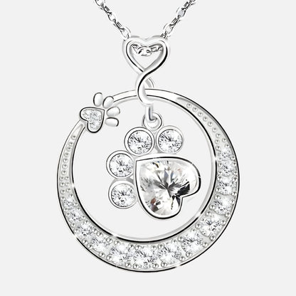 Collana con Stampa di Zampa Carina in Argento Sterling 925 con Zirconi Cubici