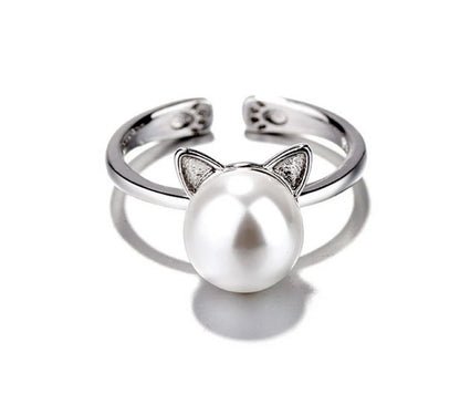 Collana Gatto con Perla + Orecchini e Anello in Omaggio – Argento 925