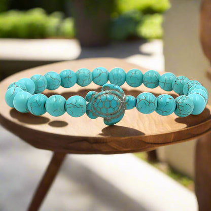 Bracciale con Tartaruga Marina e Perline in Pietra – Tanti Colori