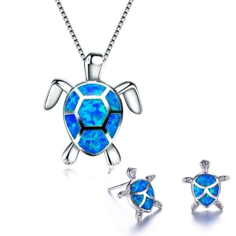 Set Collana e Orecchini Tartaruga Marina – Effetto Opale e Argento
