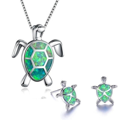 Set Collana e Orecchini Tartaruga Marina – Effetto Opale e Argento