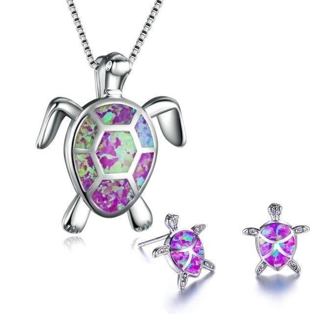 Set Collana e Orecchini Tartaruga Marina – Effetto Opale e Argento