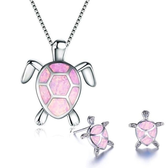 Set Collana e Orecchini Tartaruga Marina – Effetto Opale e Argento