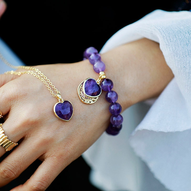 Bracciale con Charm a Cuore in Ametista Intensa