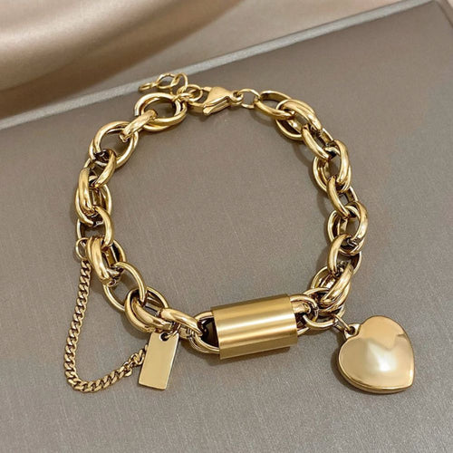 Bracciale Love Link – Catena Color Oro con Charm a Cuore