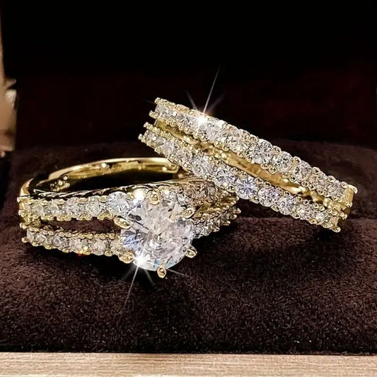 Set di Anelli Radiante Eterno – Color Oro con Pietre