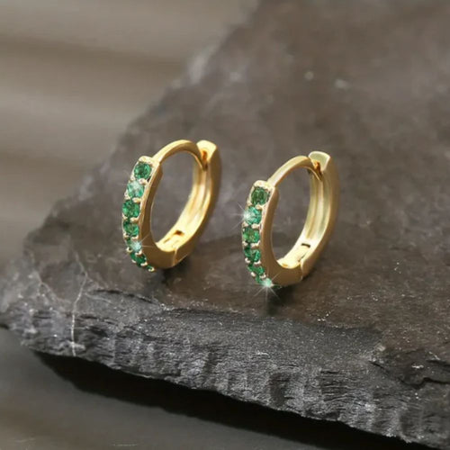 Orecchini a Cerchietto Costa con Pietre Verdi Color Oro
