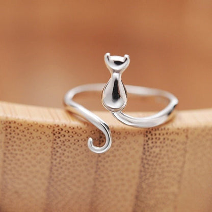 Anello Gatto con Coda in Acciaio Inossidabile – Design Minimal