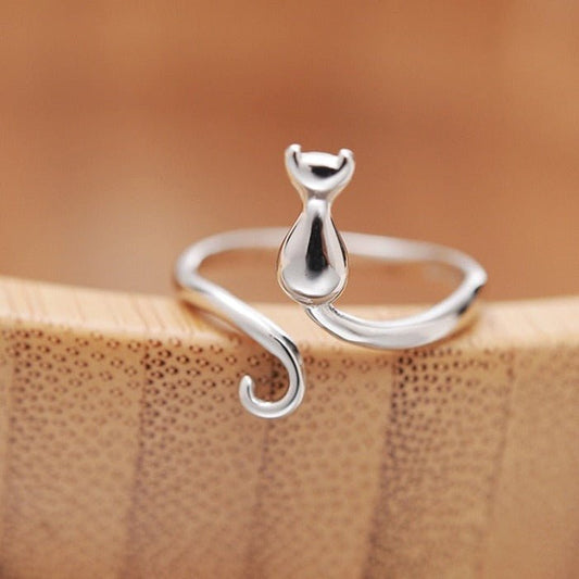 Anello Gatto con Coda in Acciaio Inossidabile – Design Minimal