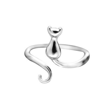 Anello Gatto con Coda in Acciaio Inossidabile – Design Minimal