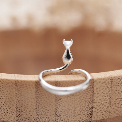 Anello Gatto con Coda in Acciaio Inossidabile – Design Minimal