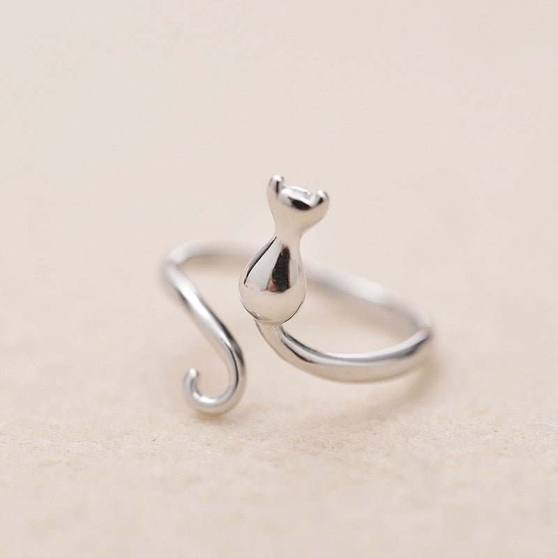 Anello Gatto con Coda in Acciaio Inossidabile – Design Minimal